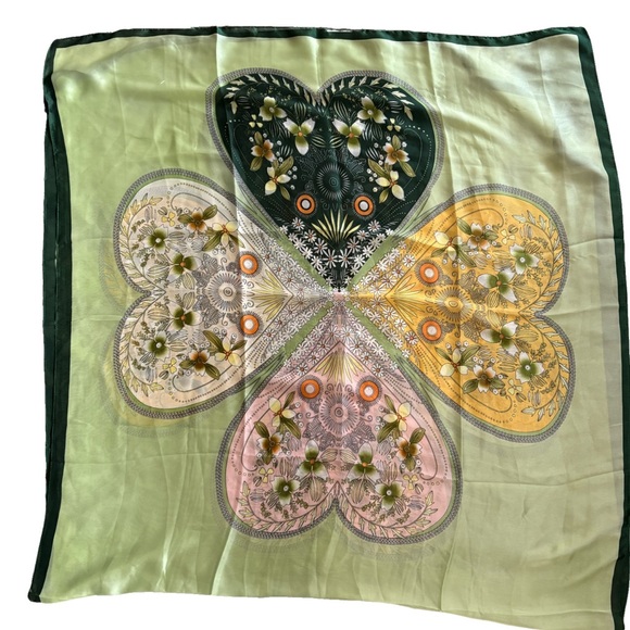 FAIRYGATE Silk Scarf Floral Large Foulard 35”x70” Green Pink Yellow Orange White - Picture 8 of 10